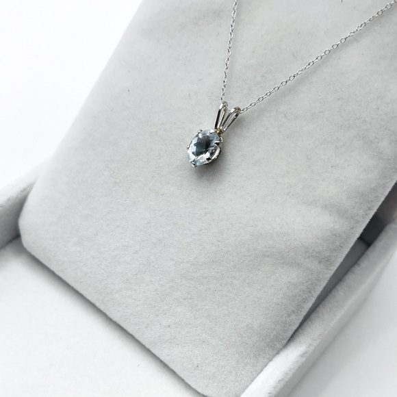 .75 Ct Genuine Aquamarine Oval Cut Dainty Sterling Silver Necklace - Picture 2 of 3